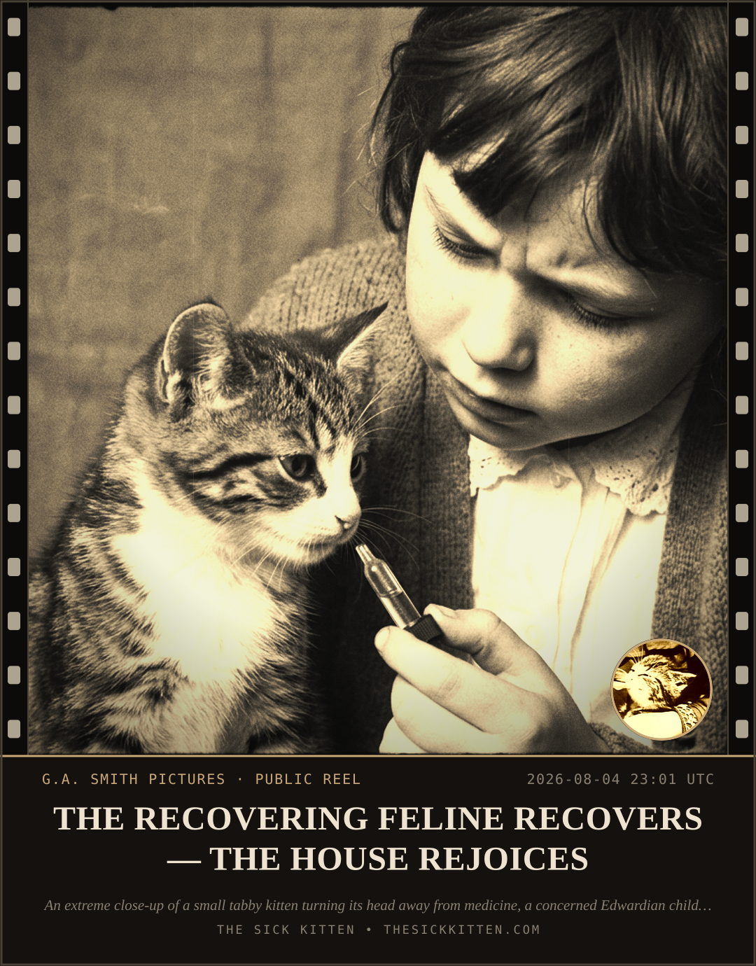 The Sick Kitten, frame no. 680: THE RECOVERING FELINE RECOVERS — THE HOUSE REJOICES