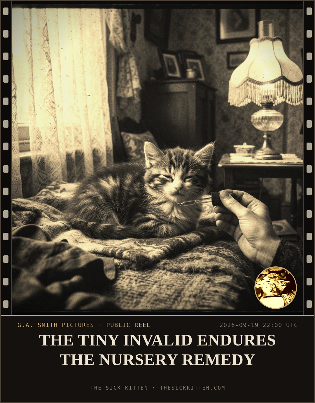 The Sick Kitten, frame no. 1156: THE TINY INVALID ENDURES THE NURSERY REMEDY