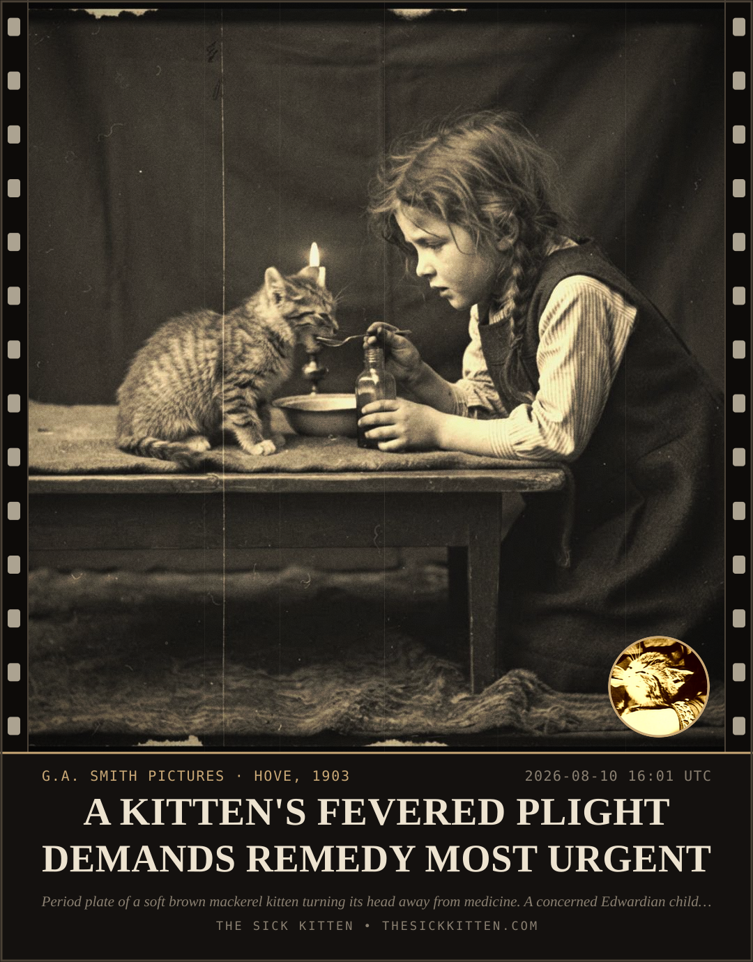 The Sick Kitten, frame no. 864: A KITTEN'S FEVERED PLIGHT DEMANDS REMEDY MOST URGENT