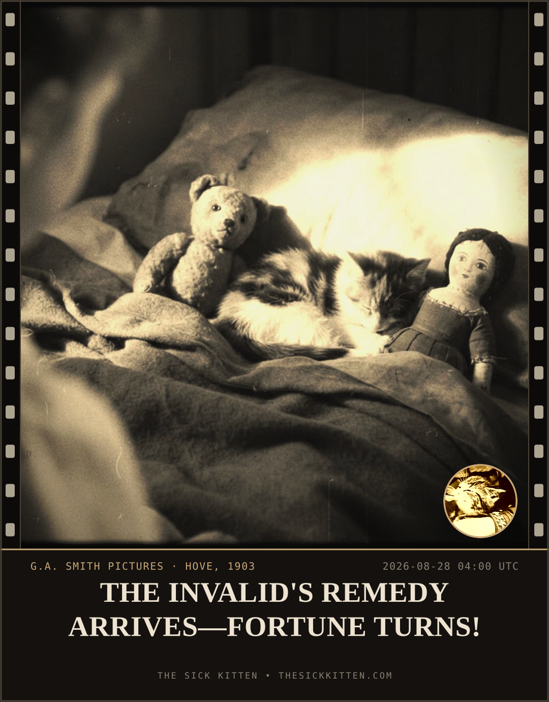 The Sick Kitten, frame no. 968: THE INVALID'S REMEDY ARRIVES—FORTUNE TURNS!