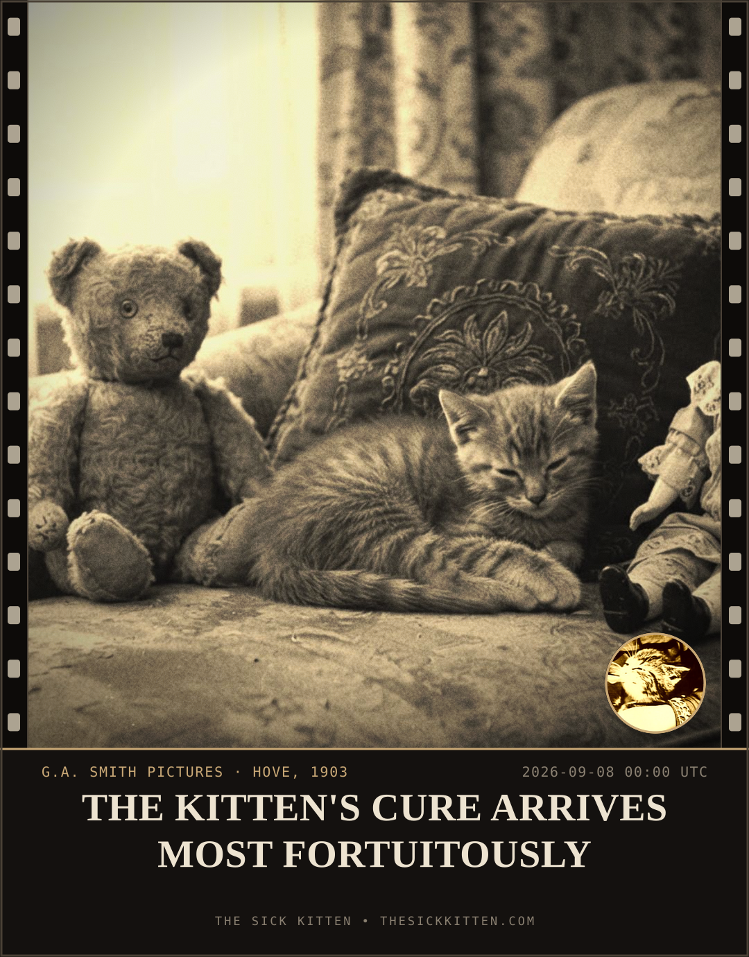 The Sick Kitten, frame no. 1057: THE KITTEN'S CURE ARRIVES MOST FORTUITOUSLY