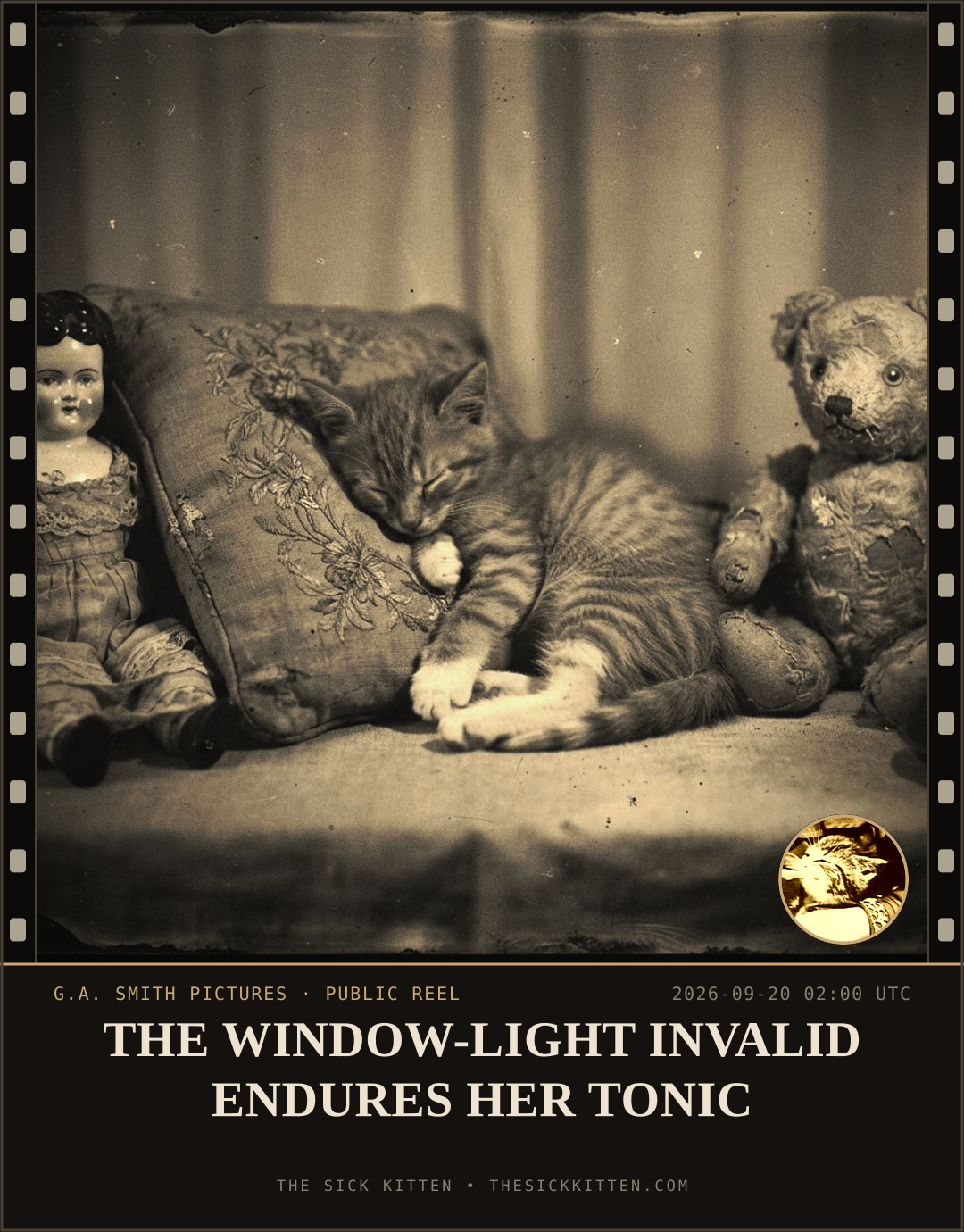 The Sick Kitten, frame no. 1158: THE WINDOW-LIGHT INVALID ENDURES HER TONIC