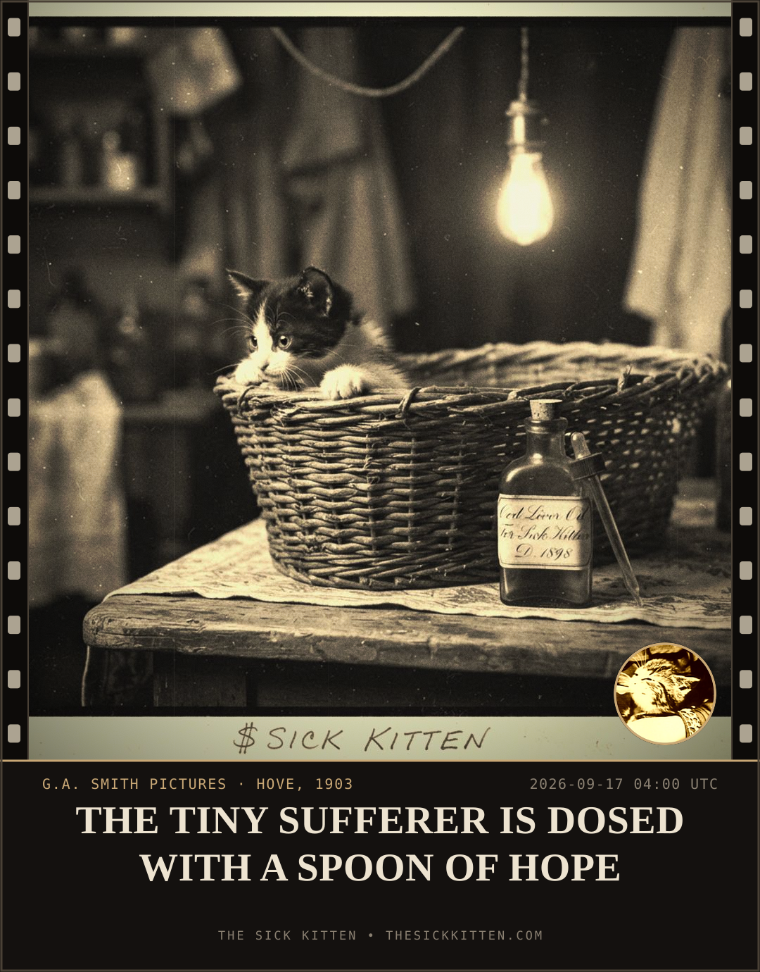 The Sick Kitten, frame no. 1136: THE TINY SUFFERER IS DOSED WITH A SPOON OF HOPE