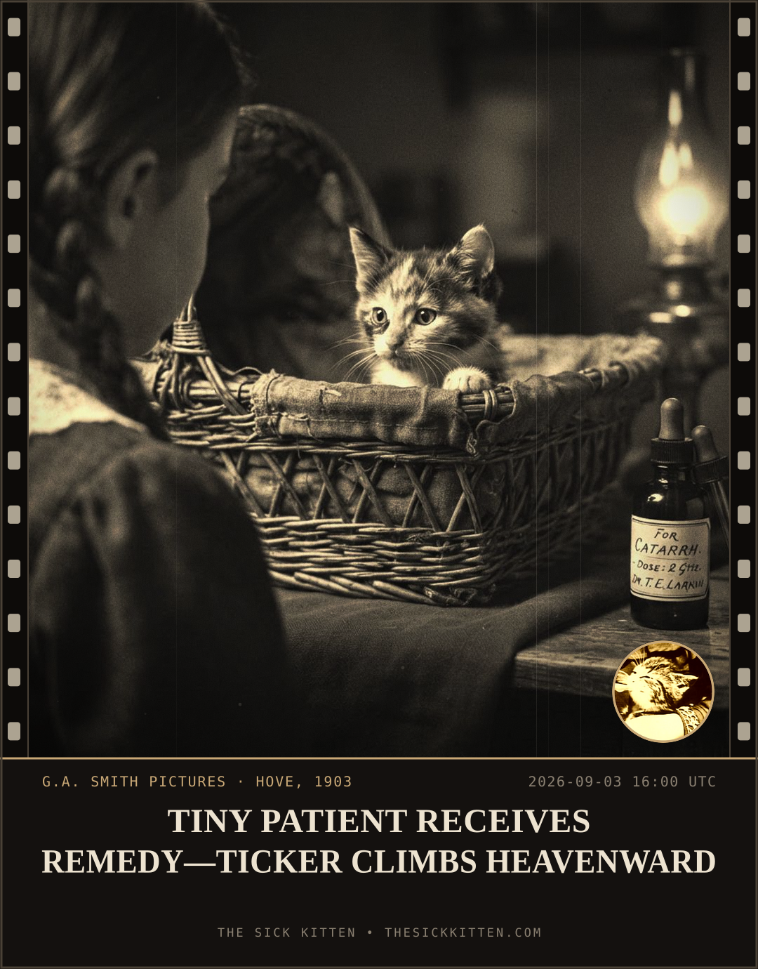 The Sick Kitten, frame no. 1018: TINY PATIENT RECEIVES REMEDY—TICKER CLIMBS HEAVENWARD