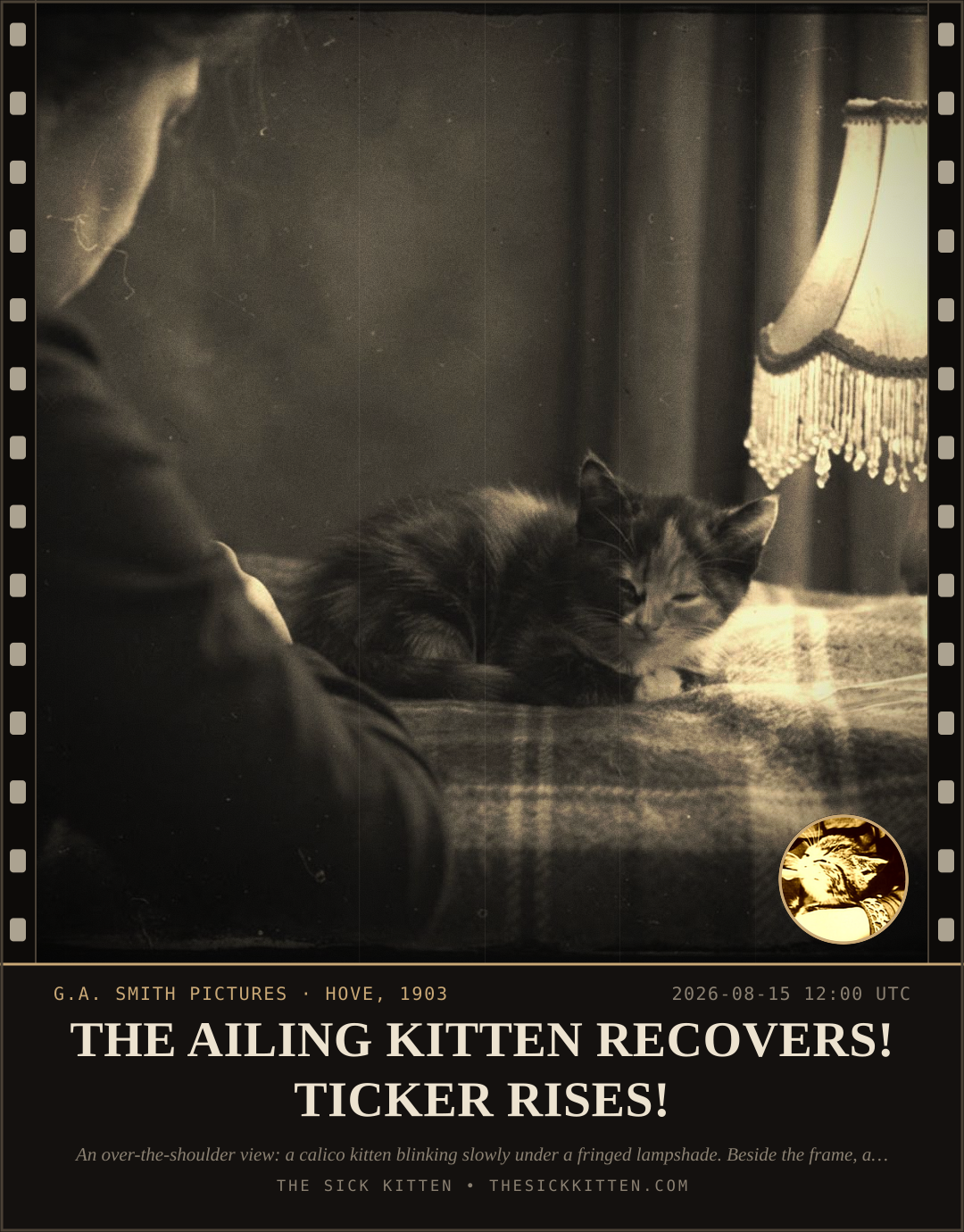 The Sick Kitten, frame no. 906: THE AILING KITTEN RECOVERS! TICKER RISES!