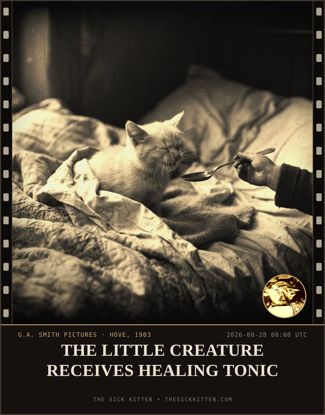 The Sick Kitten, frame no. 969: THE LITTLE CREATURE RECEIVES HEALING TONIC