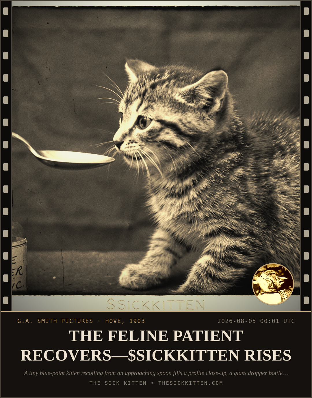The Sick Kitten, frame no. 682: THE FELINE PATIENT RECOVERS—$SICKKITTEN RISES