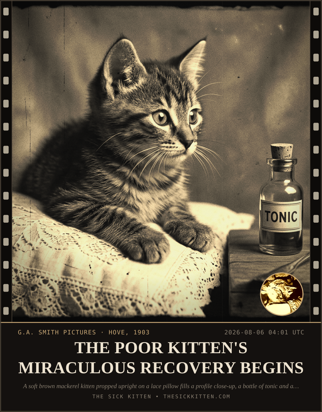 The Sick Kitten, frame no. 735: THE POOR KITTEN'S MIRACULOUS RECOVERY BEGINS