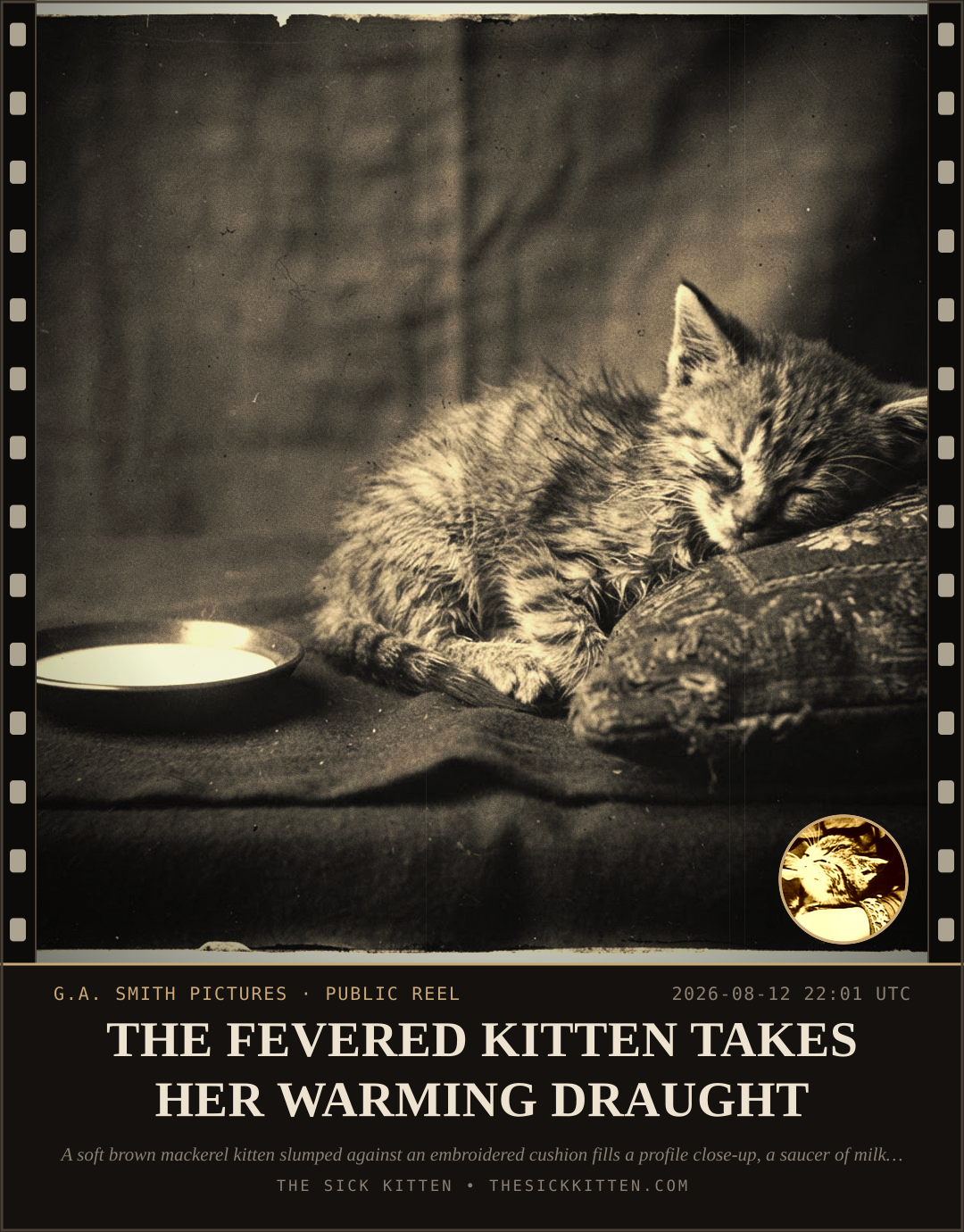 The Sick Kitten, frame no. 886: THE FEVERED KITTEN TAKES HER WARMING DRAUGHT