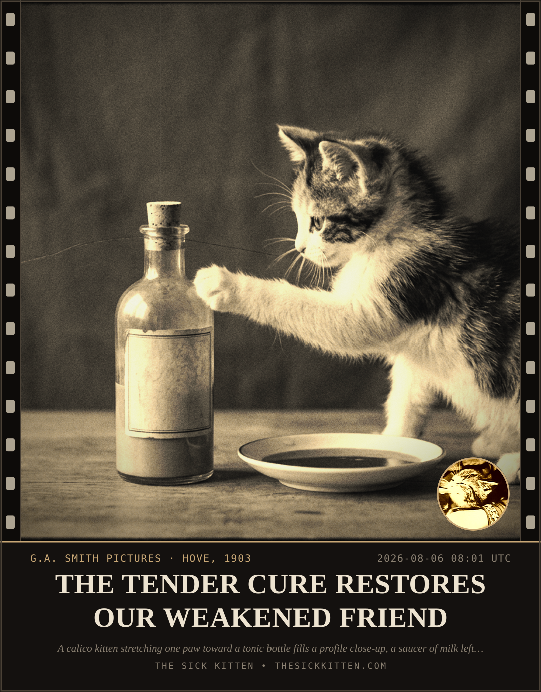 The Sick Kitten, frame no. 741: THE TENDER CURE RESTORES OUR WEAKENED FRIEND