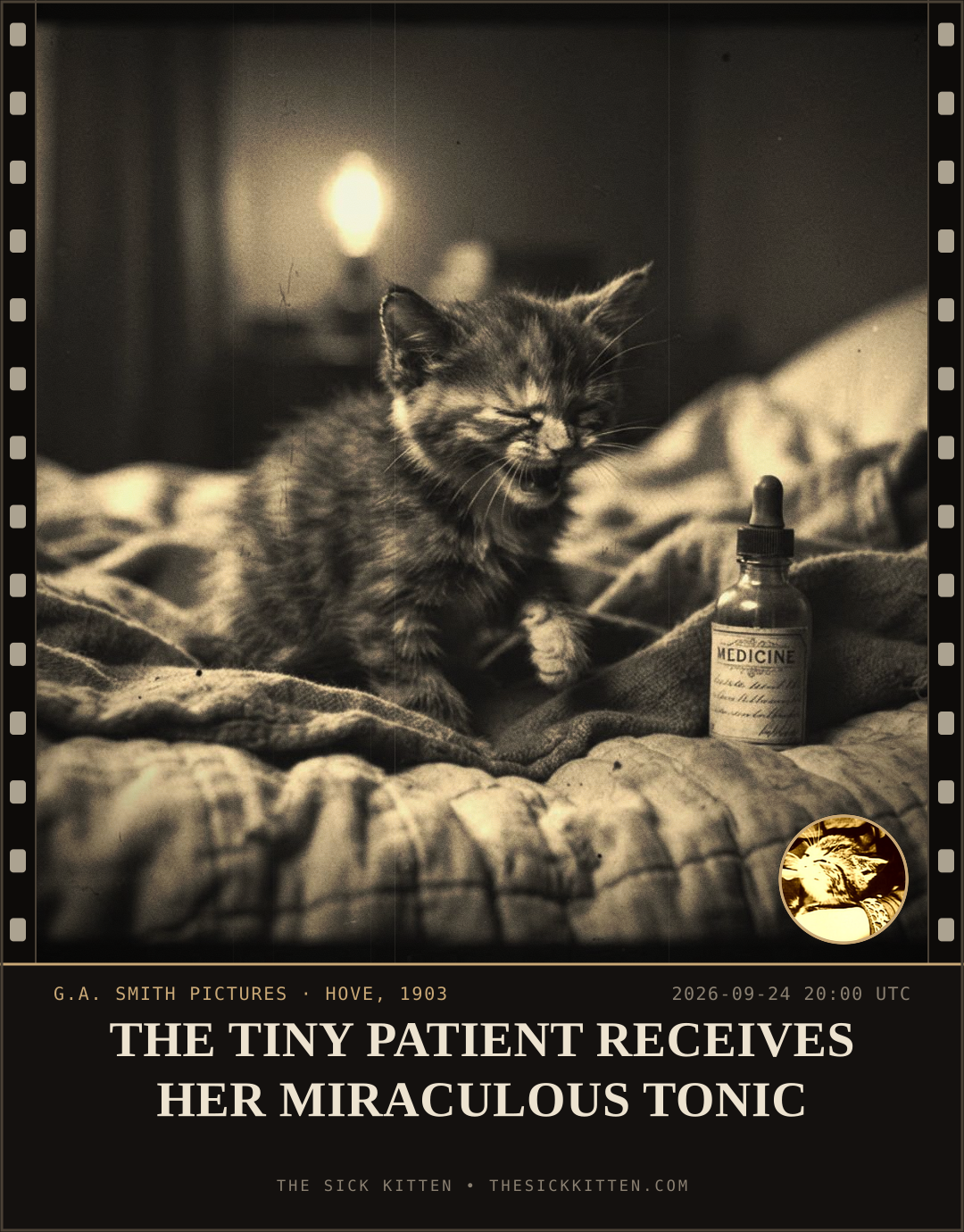 The Sick Kitten, frame no. 1203: THE TINY PATIENT RECEIVES HER MIRACULOUS TONIC