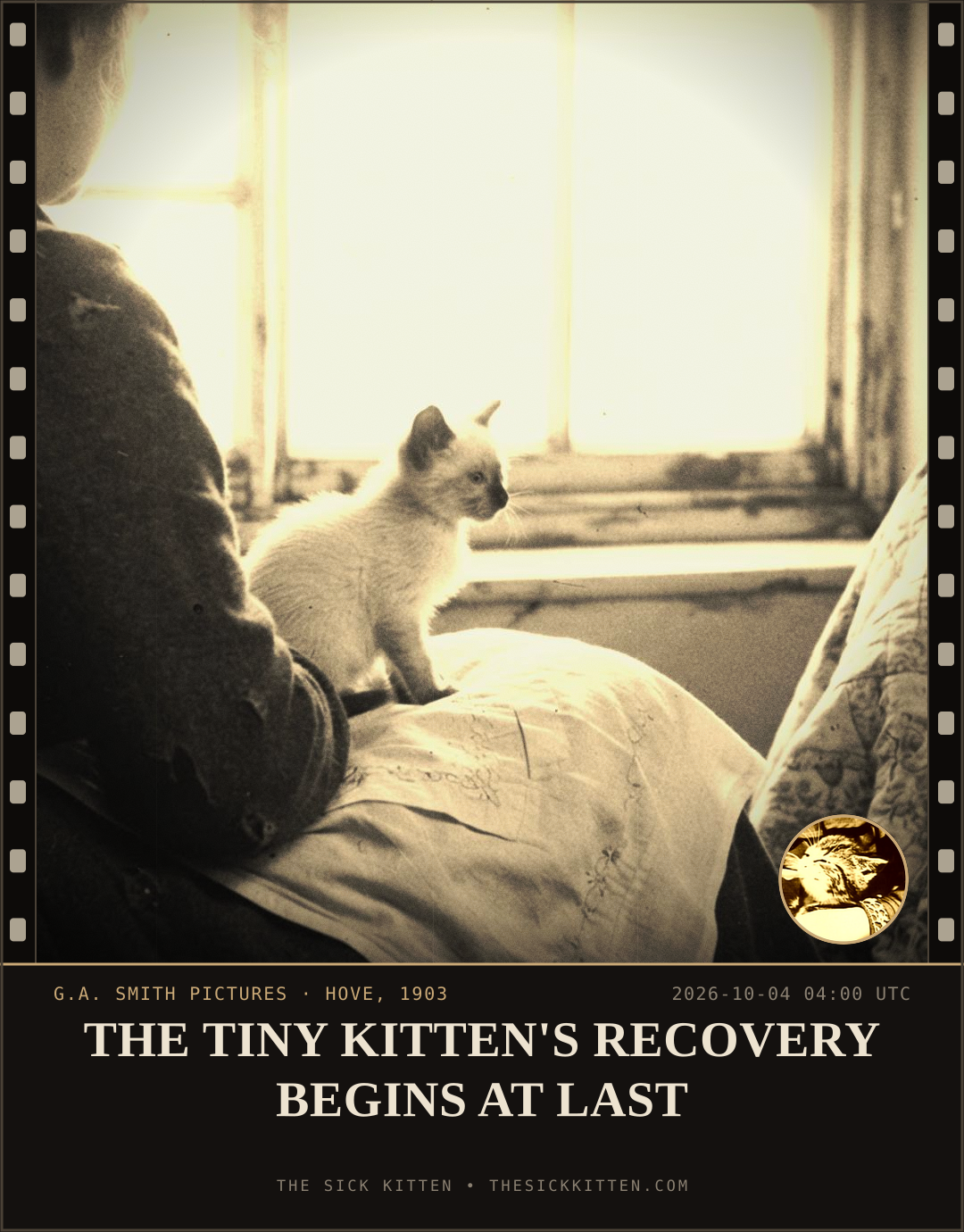 The Sick Kitten, frame no. 1259: THE TINY KITTEN'S RECOVERY BEGINS AT LAST