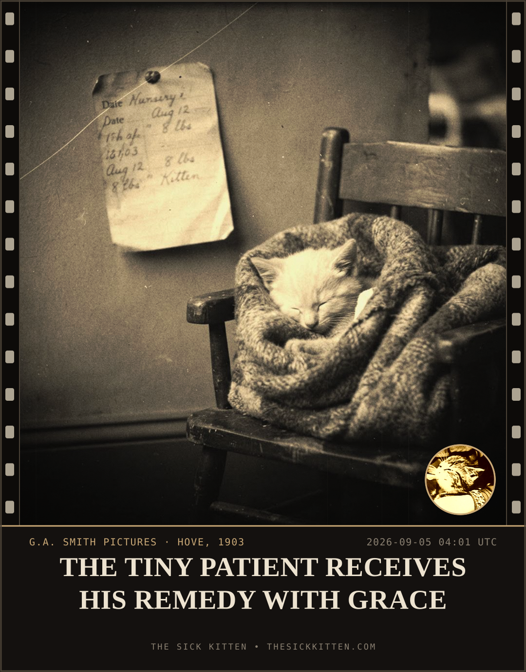 The Sick Kitten, frame no. 1029: THE TINY PATIENT RECEIVES HIS REMEDY WITH GRACE