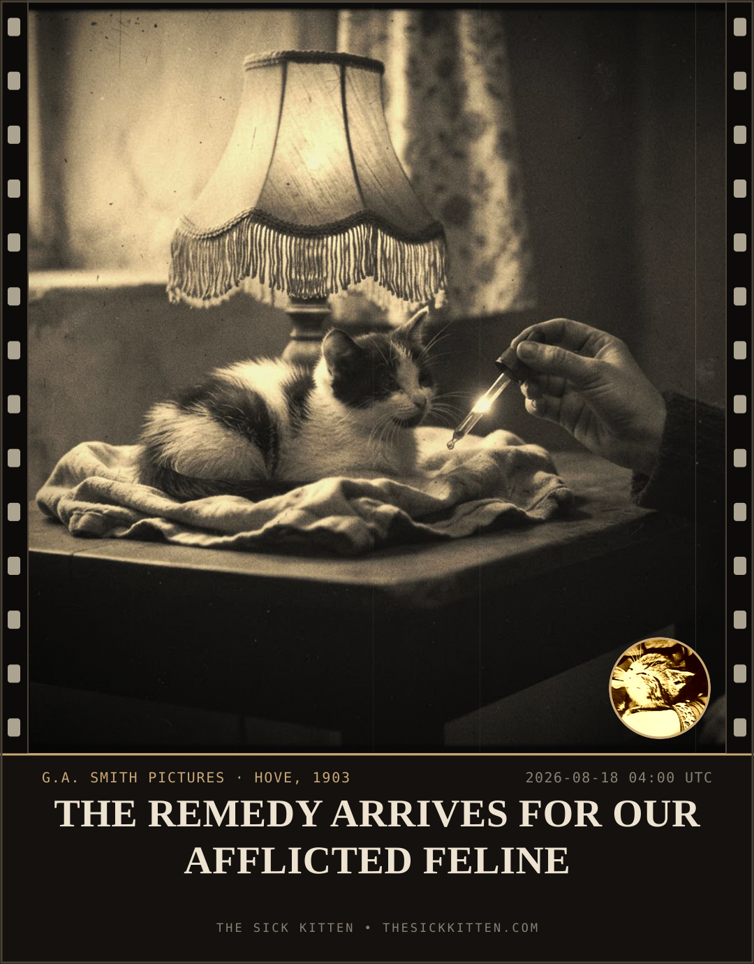 The Sick Kitten, frame no. 932: THE REMEDY ARRIVES FOR OUR AFFLICTED FELINE