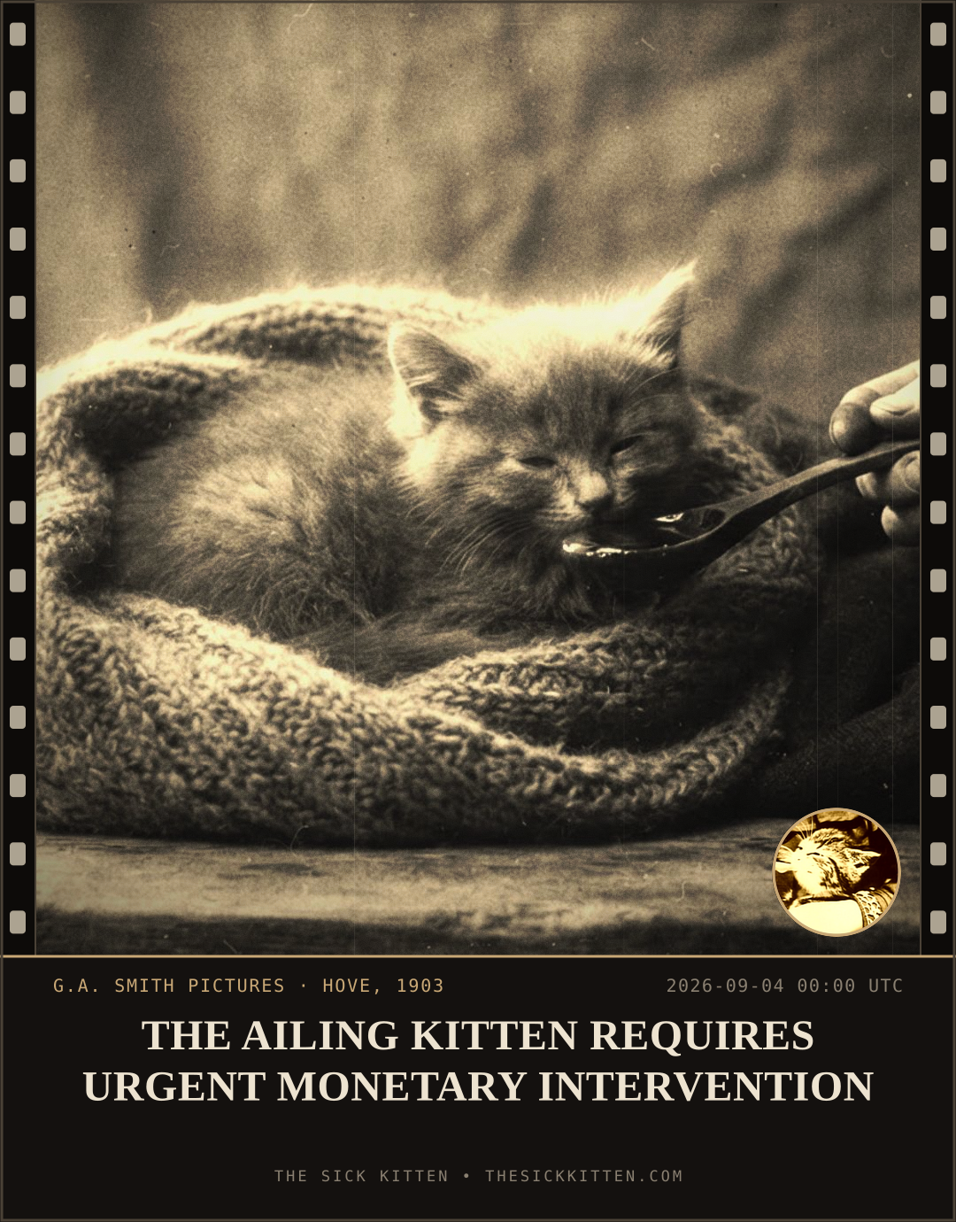 The Sick Kitten, frame no. 1020: THE AILING KITTEN REQUIRES URGENT MONETARY INTERVENTION