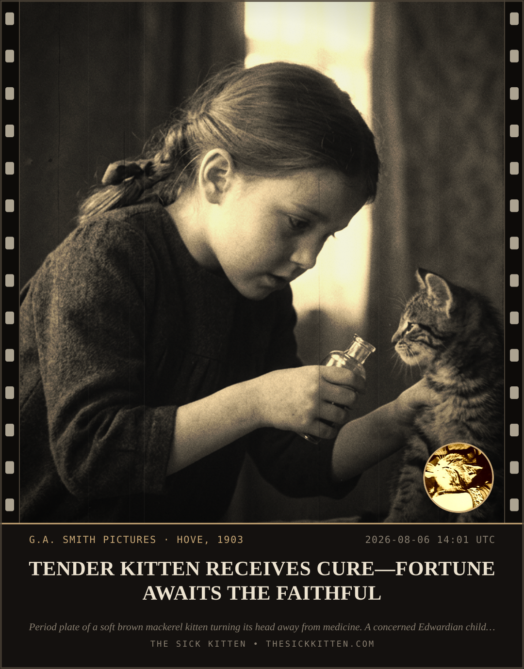 The Sick Kitten, frame no. 753: TENDER KITTEN RECEIVES CURE—FORTUNE AWAITS THE FAITHFUL