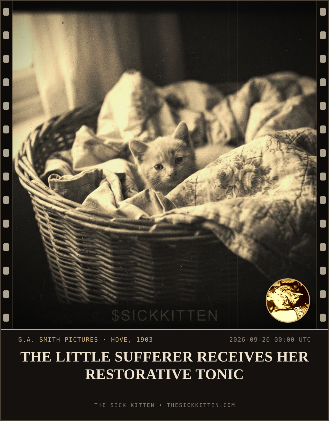 The Sick Kitten, frame no. 1157: THE LITTLE SUFFERER RECEIVES HER RESTORATIVE TONIC