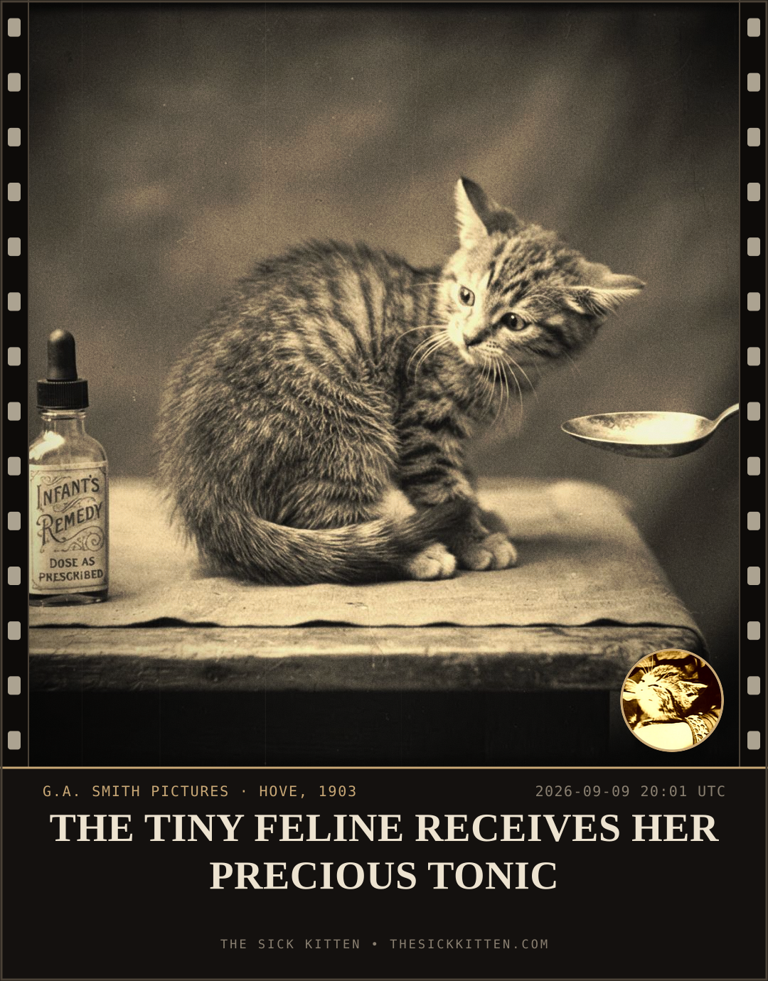 The Sick Kitten, frame no. 1072: THE TINY FELINE RECEIVES HER PRECIOUS TONIC