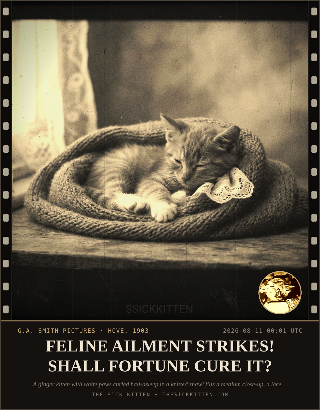 The Sick Kitten, frame no. 868: FELINE AILMENT STRIKES! SHALL FORTUNE CURE IT?
