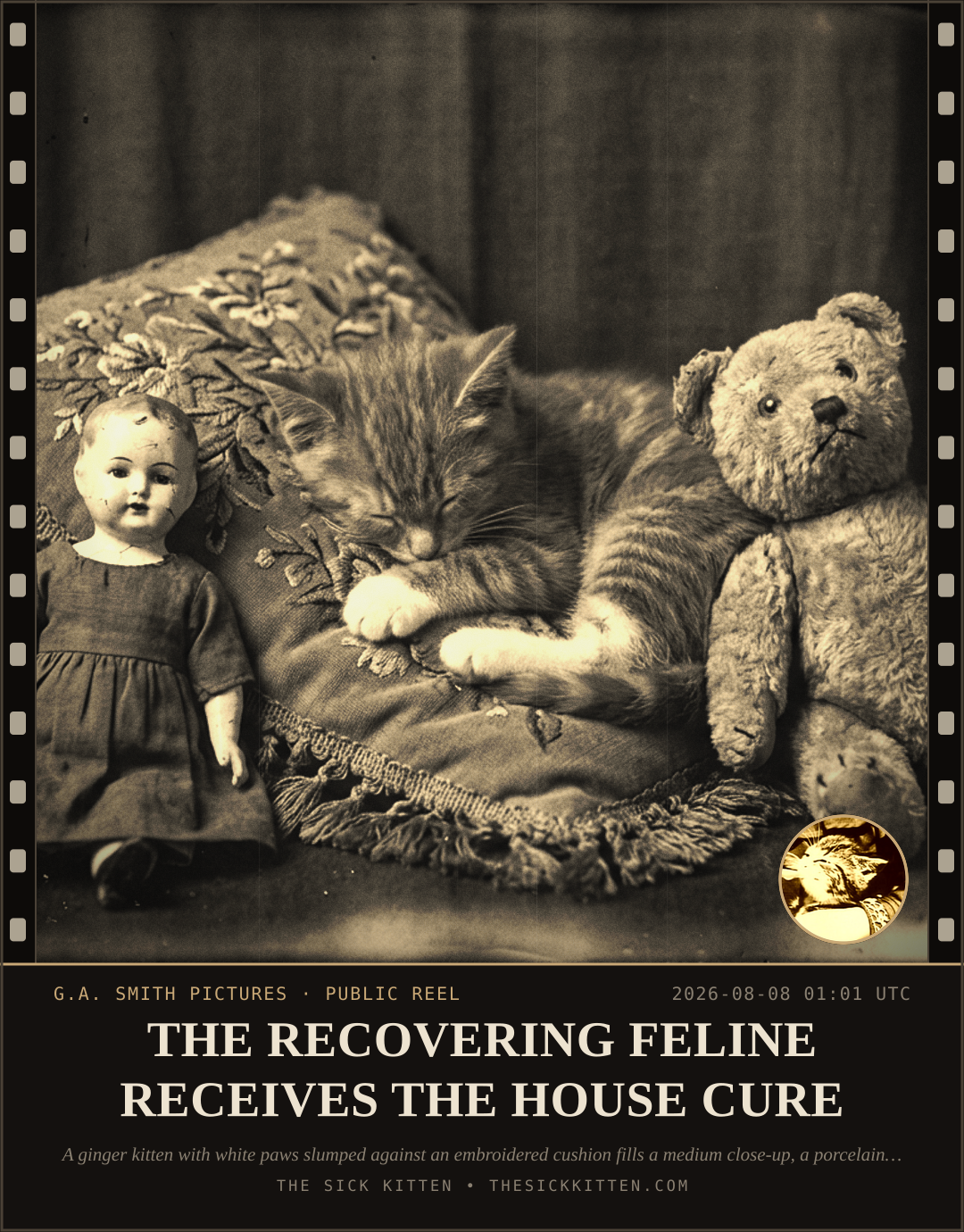 The Sick Kitten, frame no. 820: THE RECOVERING FELINE RECEIVES THE HOUSE CURE