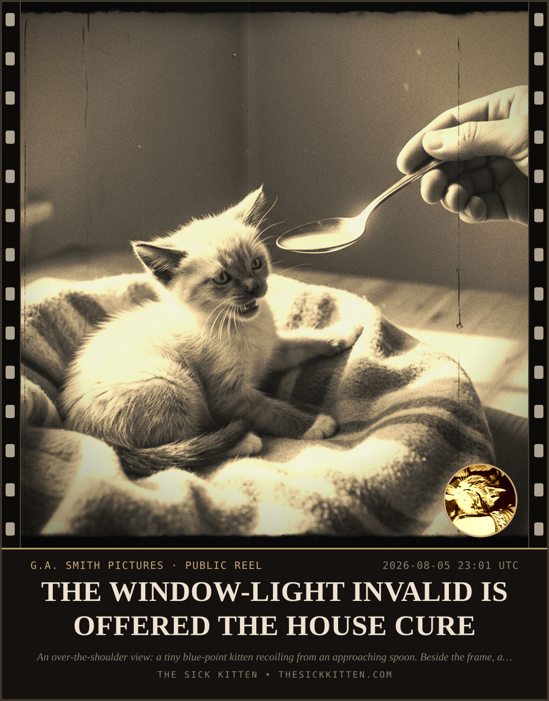 The Sick Kitten, frame no. 724: THE WINDOW-LIGHT INVALID IS OFFERED THE HOUSE CURE