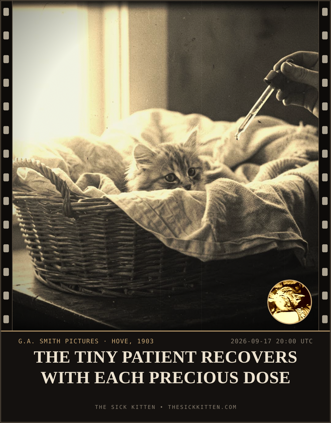 The Sick Kitten, frame no. 1139: THE TINY PATIENT RECOVERS WITH EACH PRECIOUS DOSE