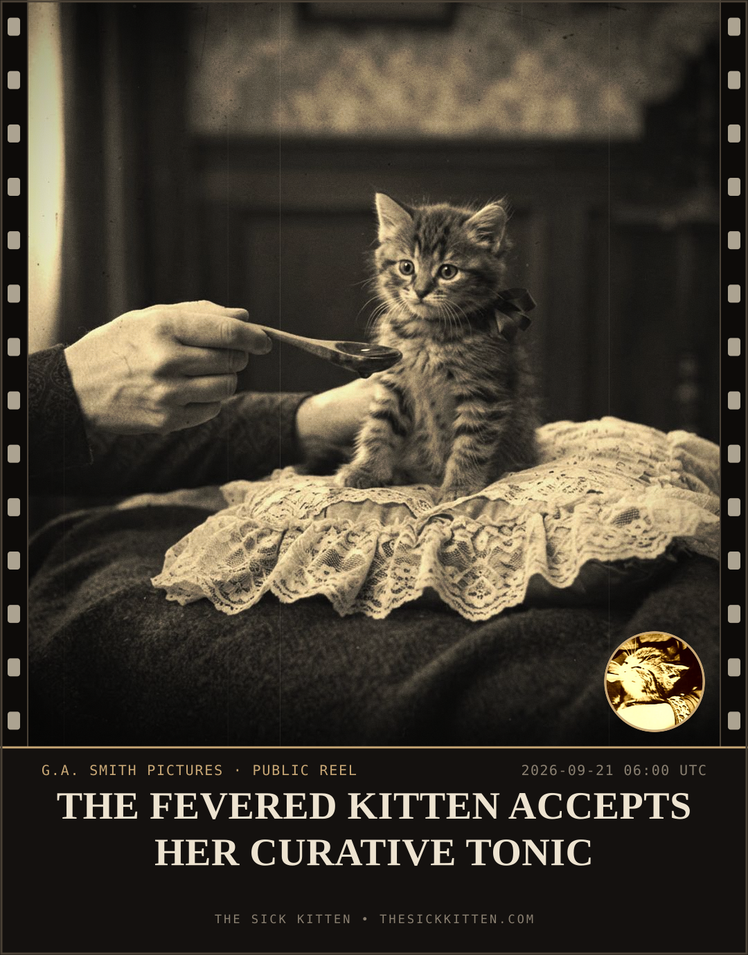 The Sick Kitten, frame no. 1170: THE FEVERED KITTEN ACCEPTS HER CURATIVE TONIC