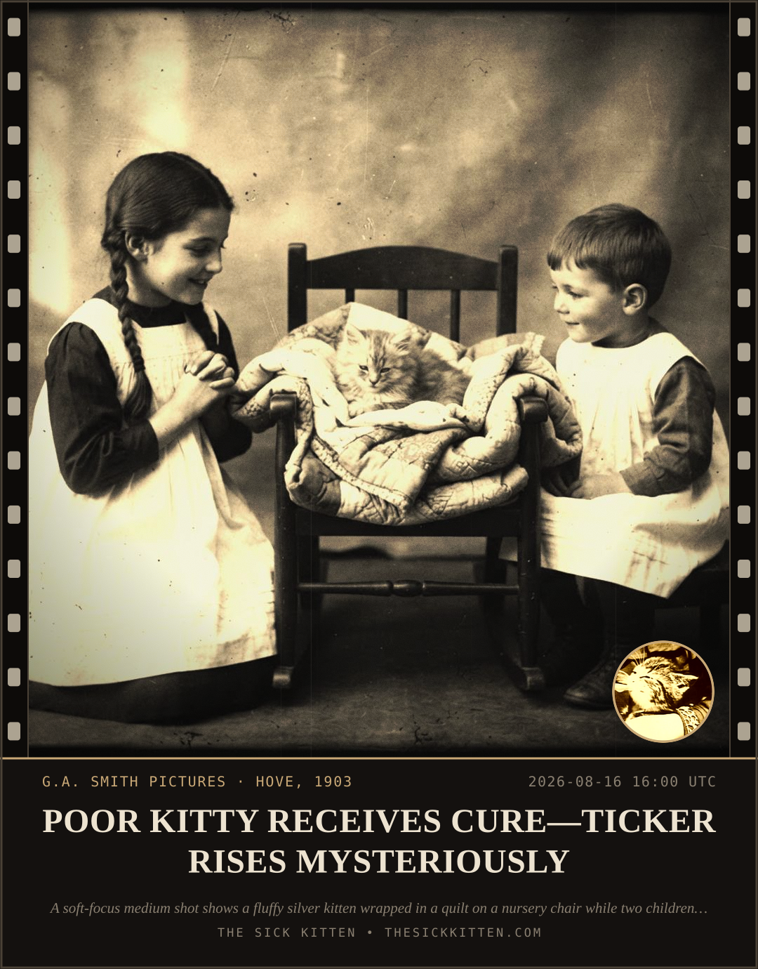 The Sick Kitten, frame no. 918: POOR KITTY RECEIVES CURE—TICKER RISES MYSTERIOUSLY