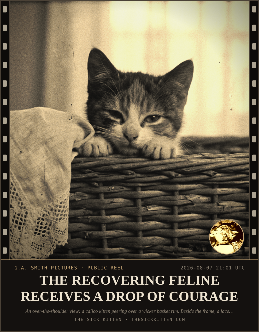 The Sick Kitten, frame no. 812: THE RECOVERING FELINE RECEIVES A DROP OF COURAGE