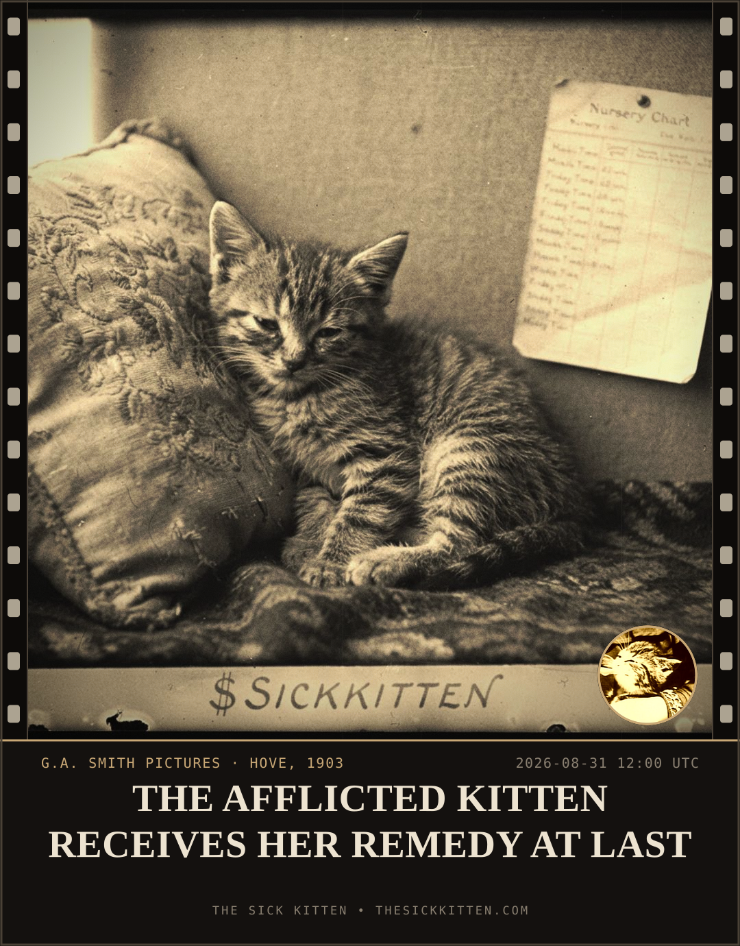 The Sick Kitten, frame no. 995: THE AFFLICTED KITTEN RECEIVES HER REMEDY AT LAST