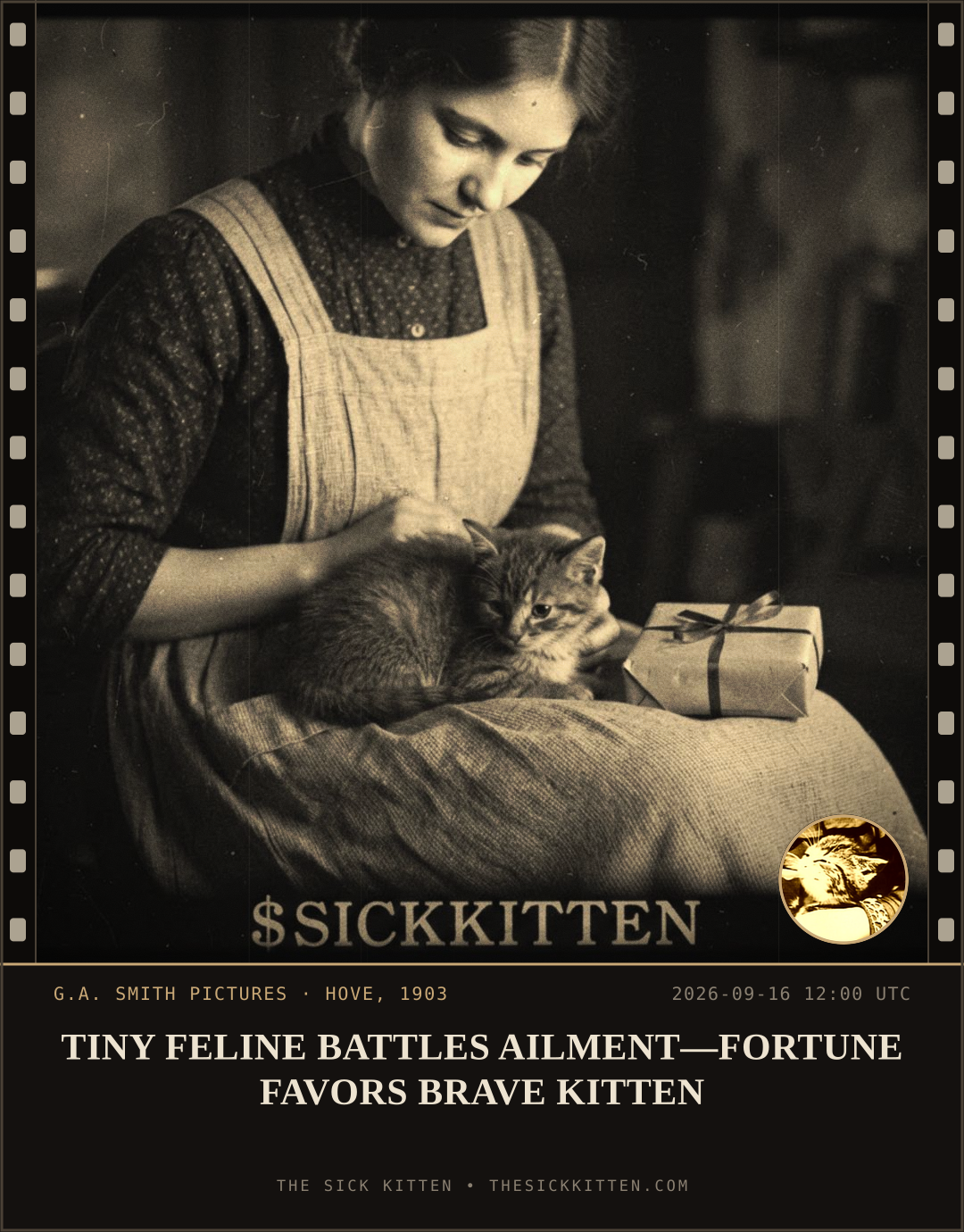 The Sick Kitten, frame no. 1131: TINY FELINE BATTLES AILMENT—FORTUNE FAVORS BRAVE KITTEN