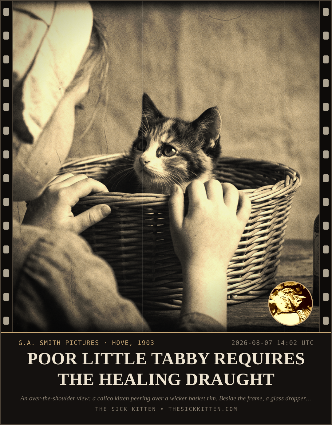 The Sick Kitten, frame no. 800: POOR LITTLE TABBY REQUIRES THE HEALING DRAUGHT