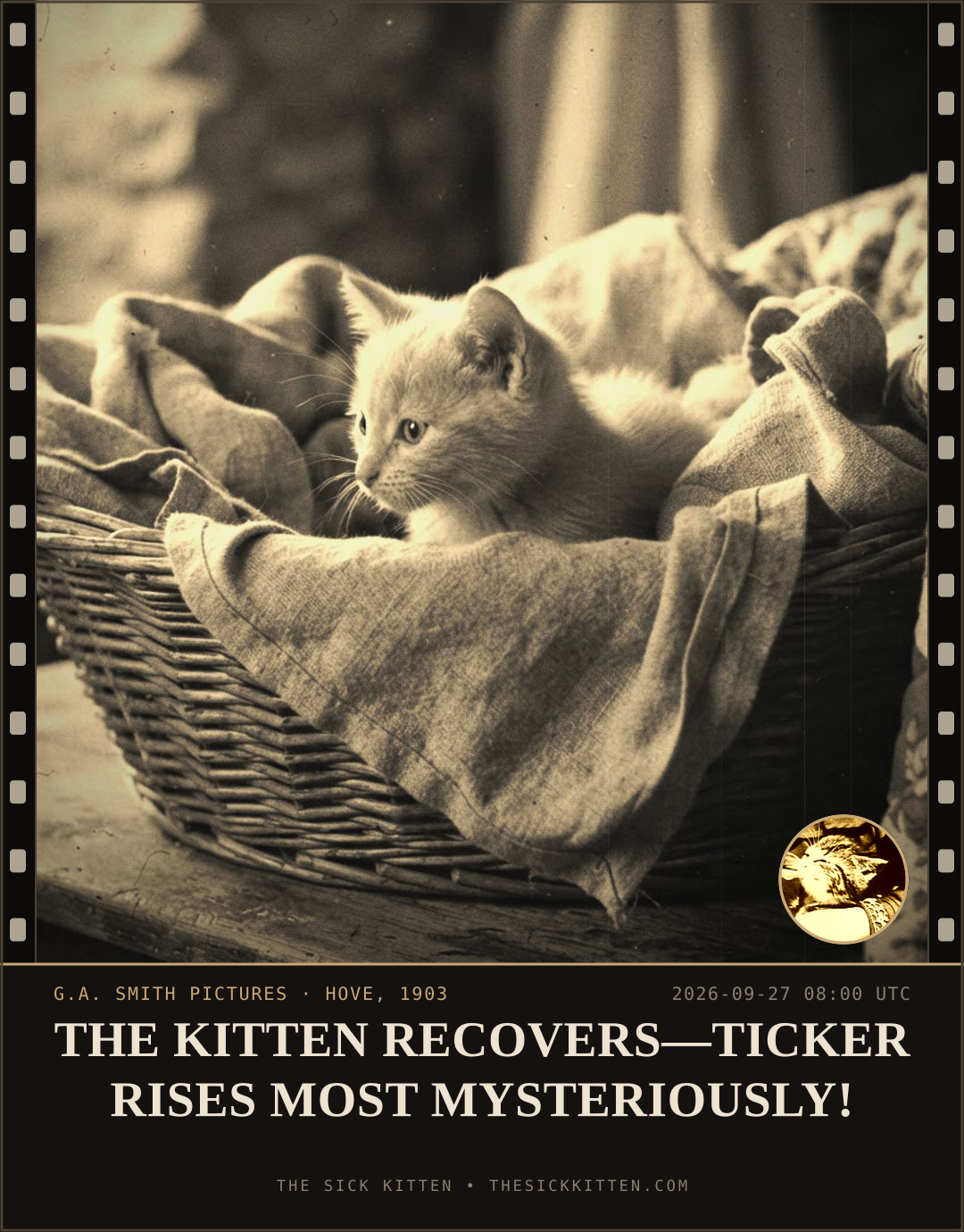 The Sick Kitten, frame no. 1222: THE KITTEN RECOVERS—TICKER RISES MOST MYSTERIOUSLY!