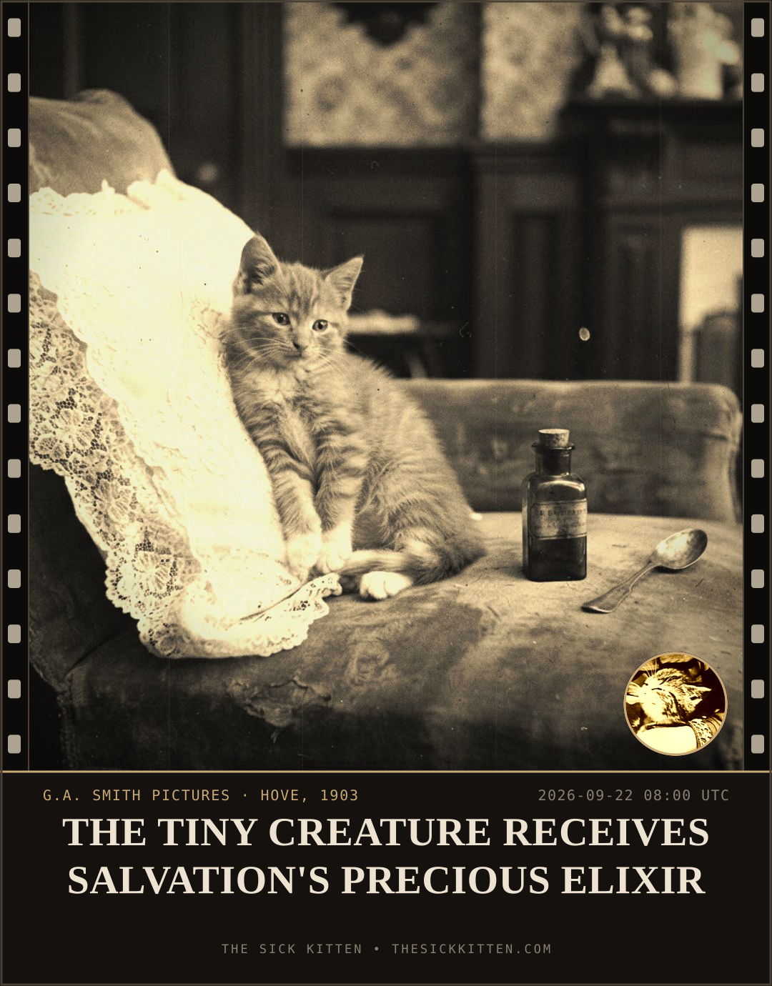 The Sick Kitten, frame no. 1182: THE TINY CREATURE RECEIVES SALVATION'S PRECIOUS ELIXIR