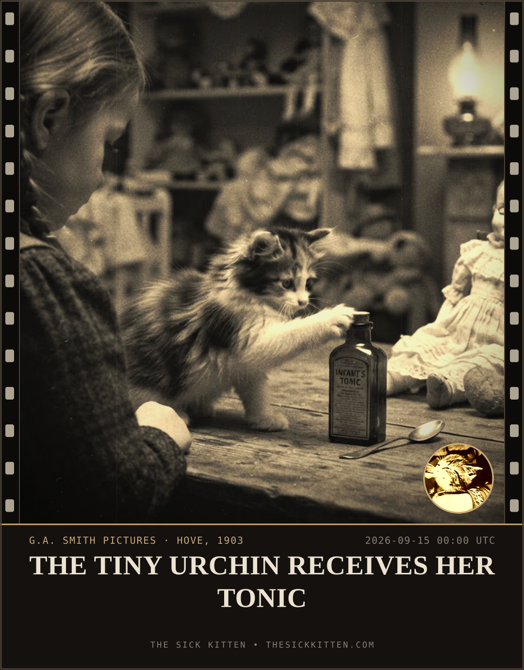 The Sick Kitten, frame no. 1120: THE TINY URCHIN RECEIVES HER TONIC
