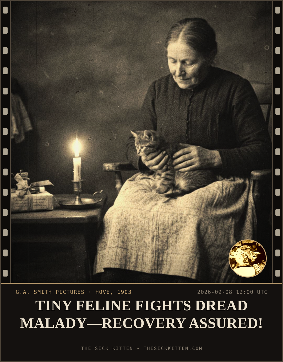 The Sick Kitten, frame no. 1061: TINY FELINE FIGHTS DREAD MALADY—RECOVERY ASSURED!