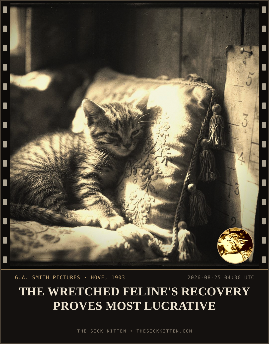 The Sick Kitten, frame no. 942: THE WRETCHED FELINE'S RECOVERY PROVES MOST LUCRATIVE