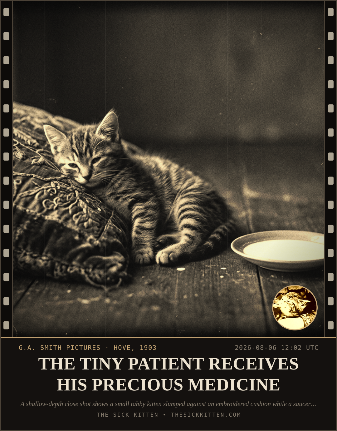 The Sick Kitten, frame no. 750: THE TINY PATIENT RECEIVES HIS PRECIOUS MEDICINE