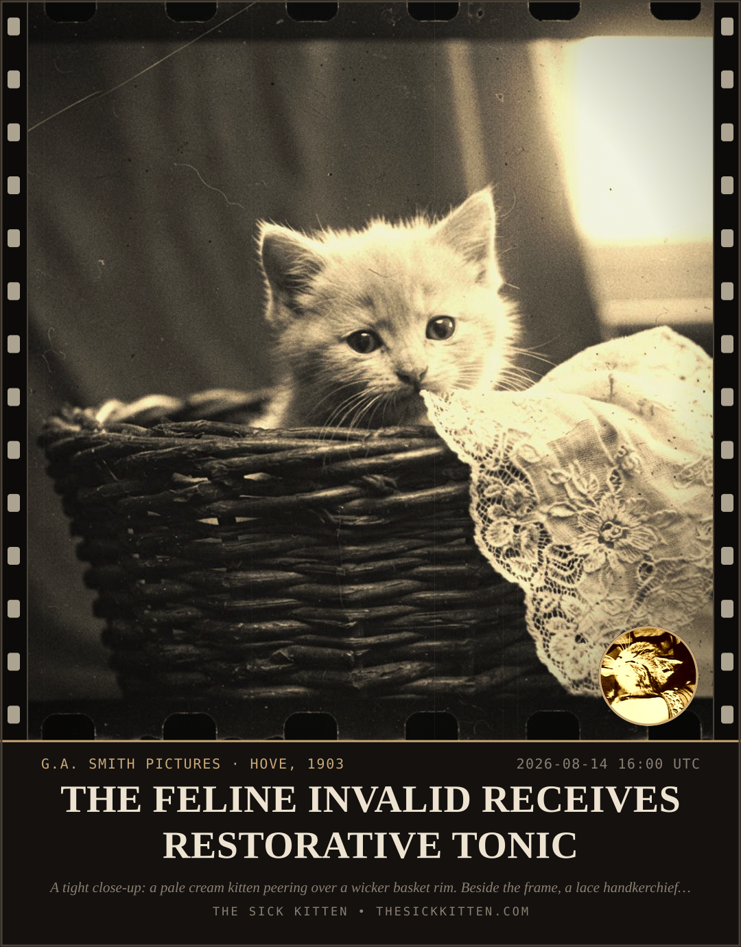 The Sick Kitten, frame no. 900: THE FELINE INVALID RECEIVES RESTORATIVE TONIC