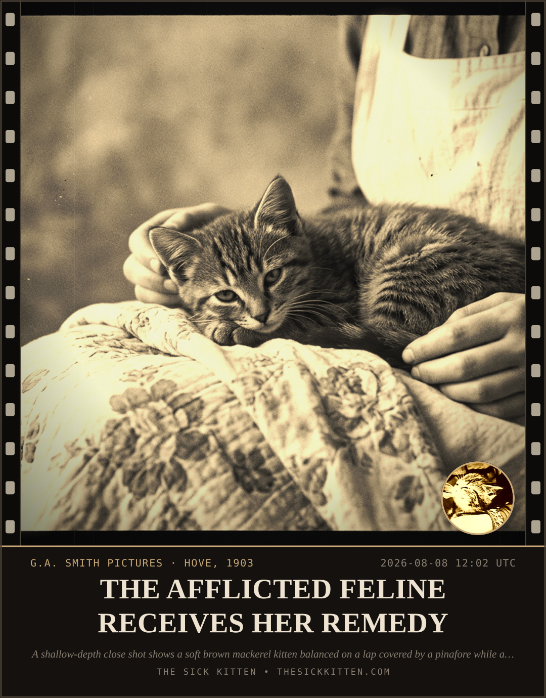 The Sick Kitten, frame no. 841: THE AFFLICTED FELINE RECEIVES HER REMEDY