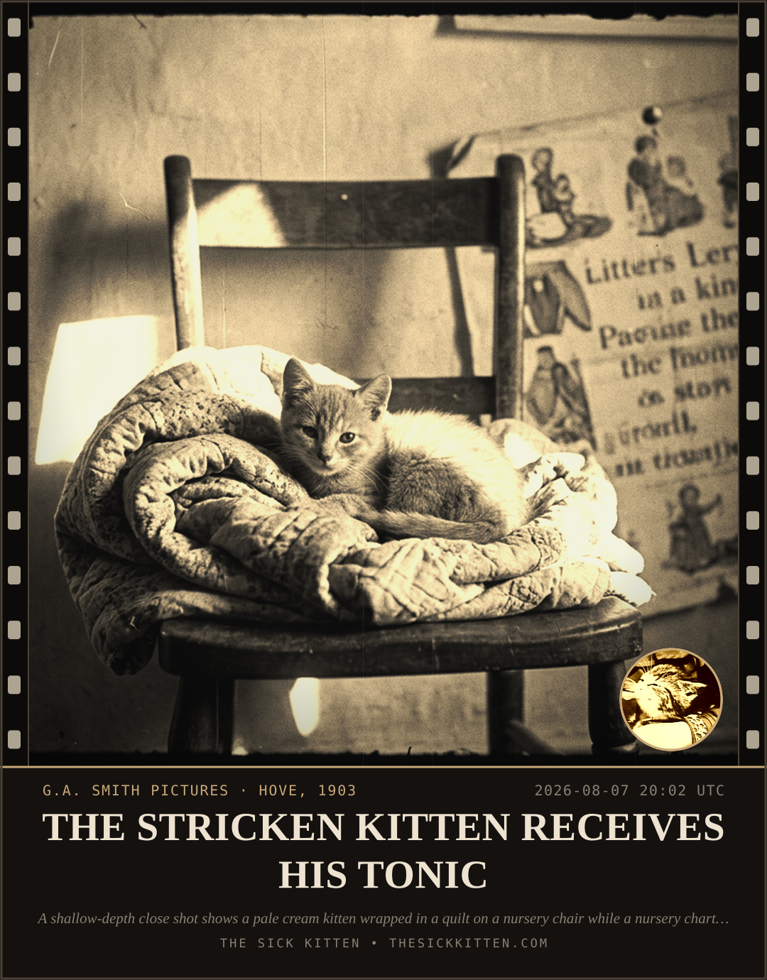 The Sick Kitten, frame no. 811: THE STRICKEN KITTEN RECEIVES HIS TONIC
