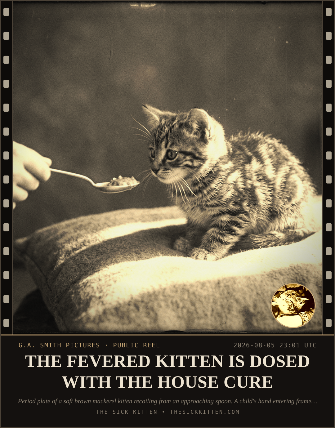 The Sick Kitten, frame no. 725: THE FEVERED KITTEN IS DOSED WITH THE HOUSE CURE