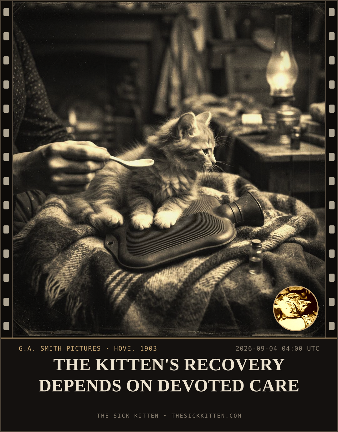 The Sick Kitten, frame no. 1022: THE KITTEN'S RECOVERY DEPENDS ON DEVOTED CARE
