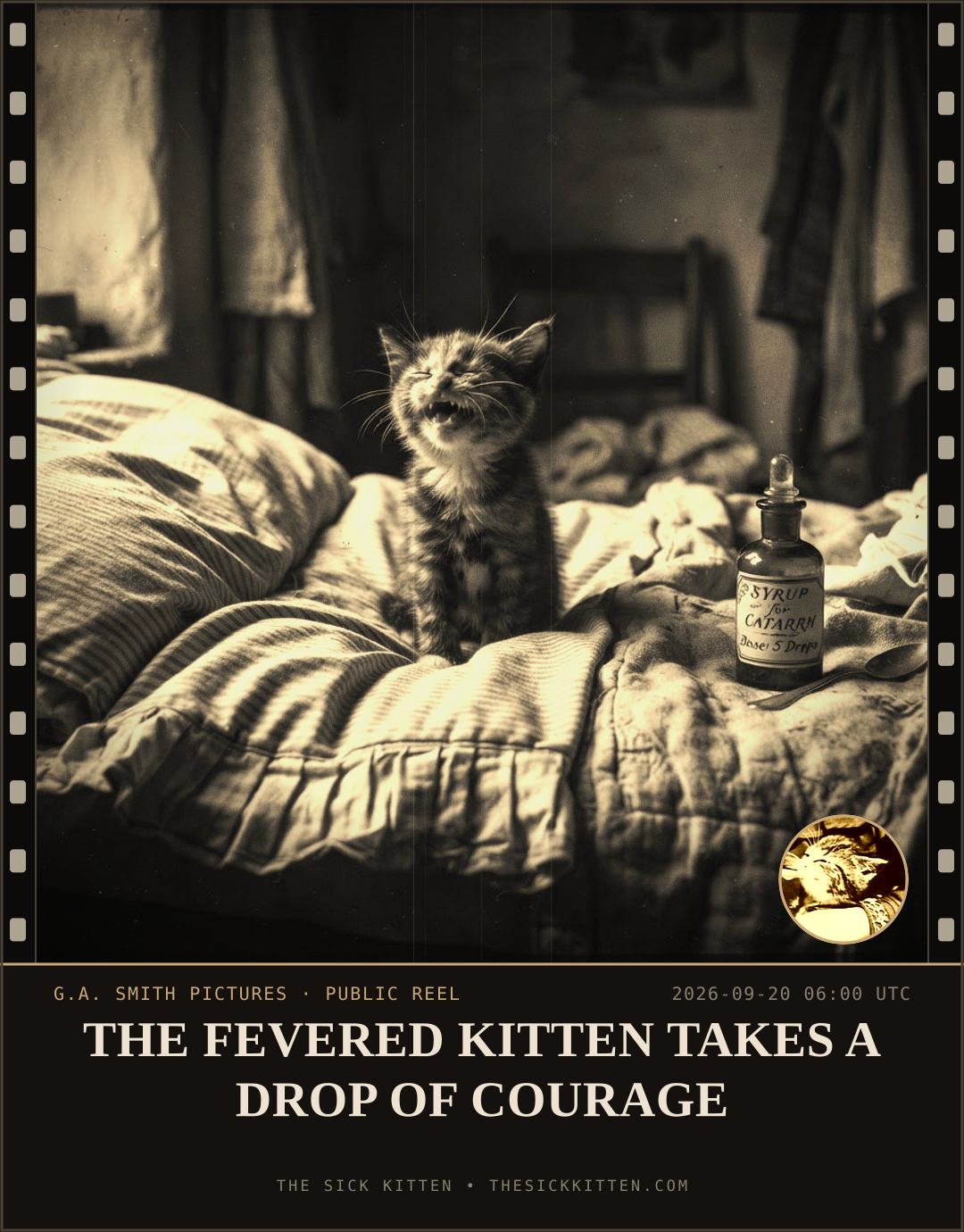 The Sick Kitten, frame no. 1160: THE FEVERED KITTEN TAKES A DROP OF COURAGE