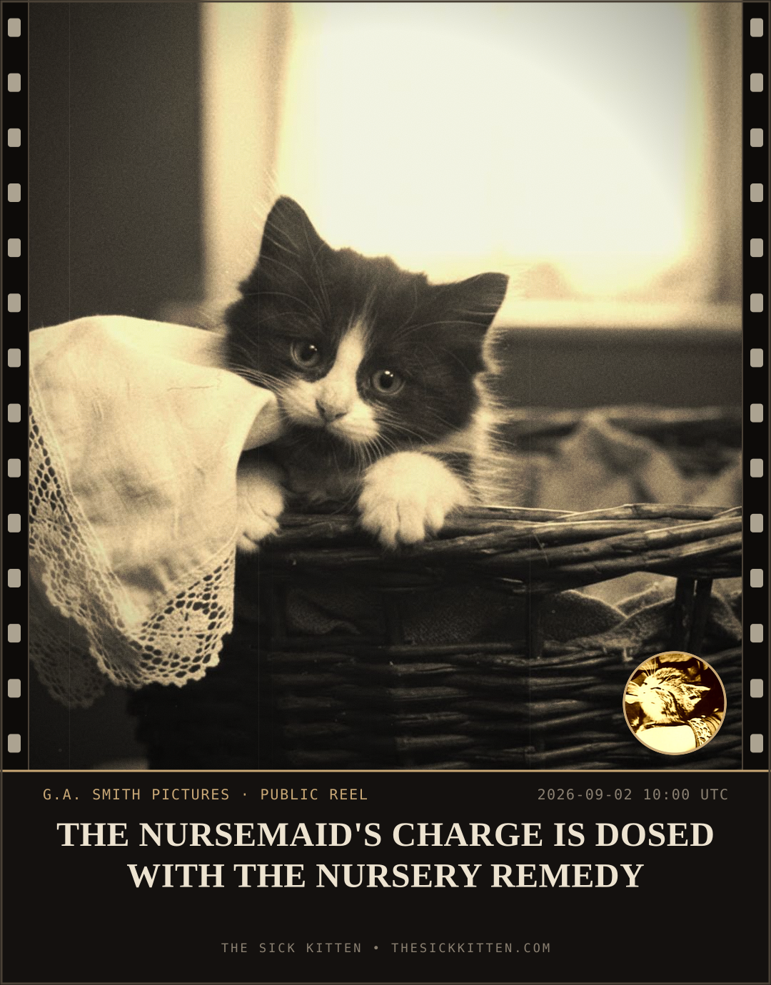 The Sick Kitten, frame no. 1014: THE NURSEMAID'S CHARGE IS DOSED WITH THE NURSERY REMEDY