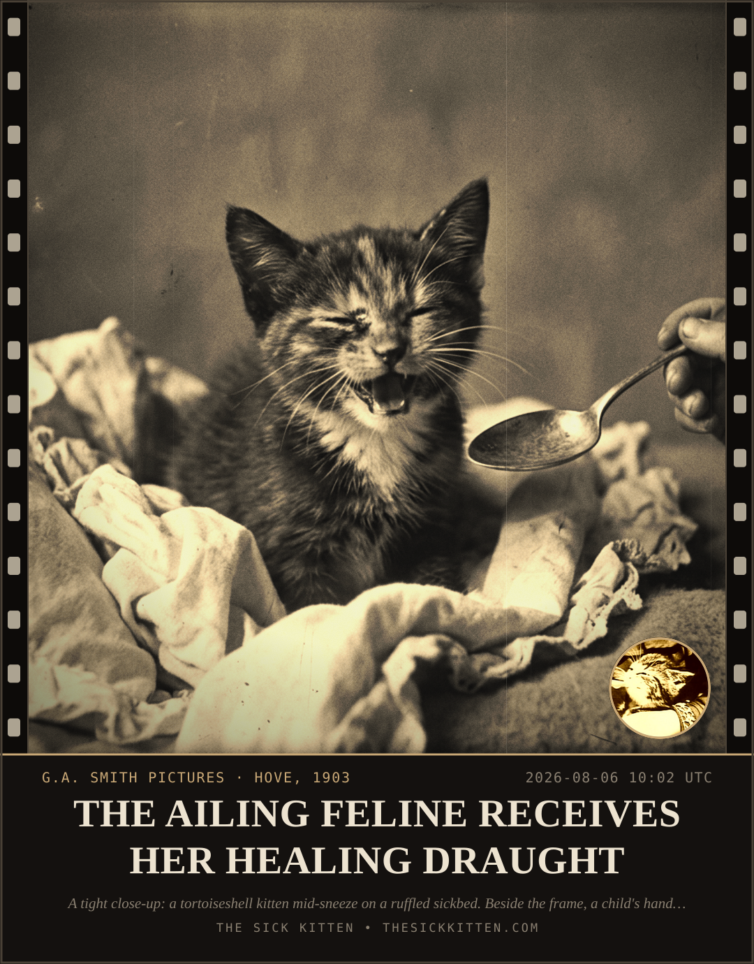 The Sick Kitten, frame no. 746: THE AILING FELINE RECEIVES HER HEALING DRAUGHT