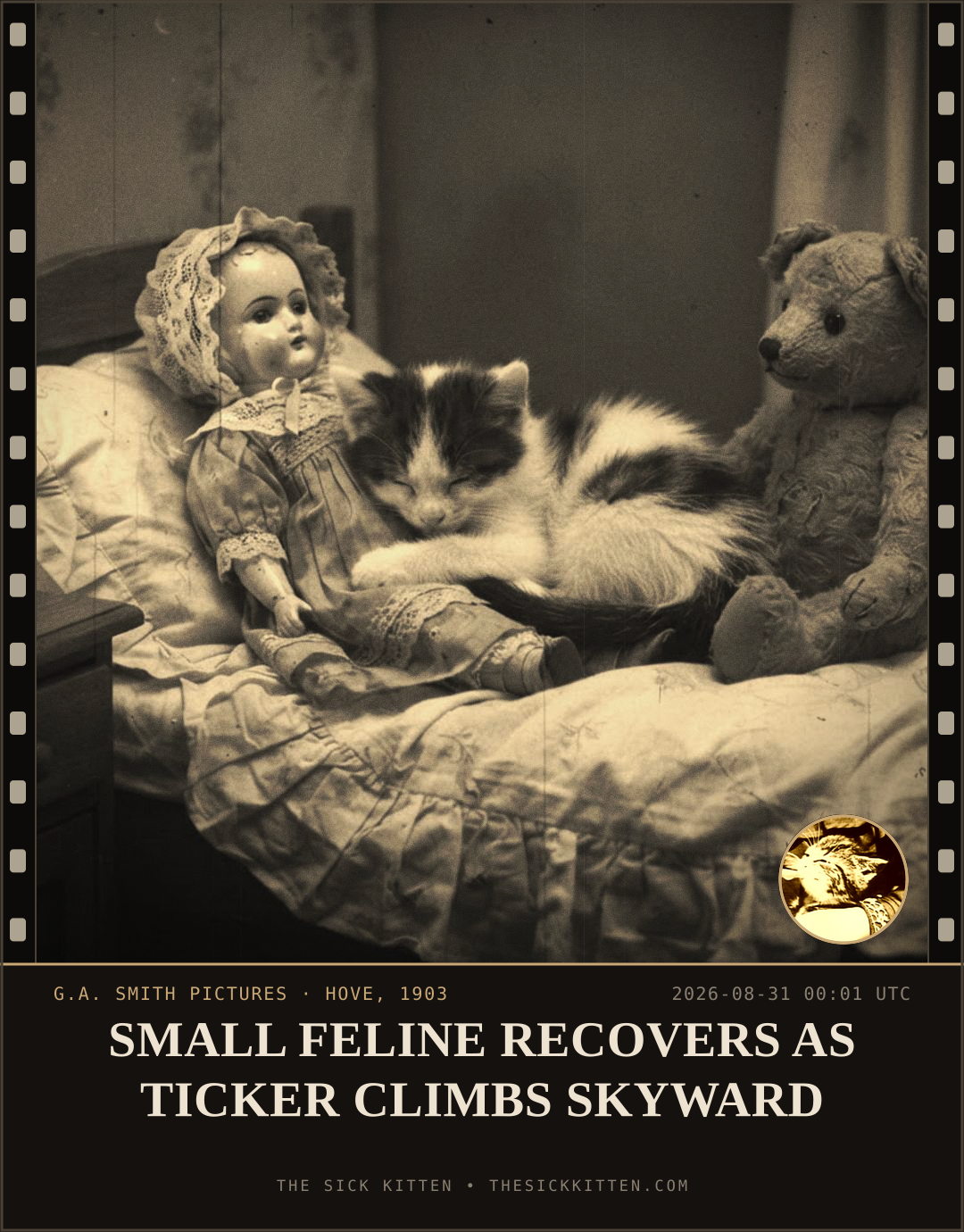 The Sick Kitten, frame no. 992: SMALL FELINE RECOVERS AS TICKER CLIMBS SKYWARD