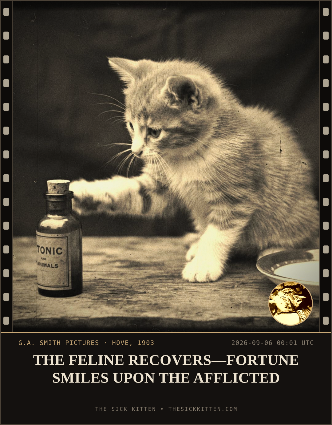 The Sick Kitten, frame no. 1036: THE FELINE RECOVERS—FORTUNE SMILES UPON THE AFFLICTED