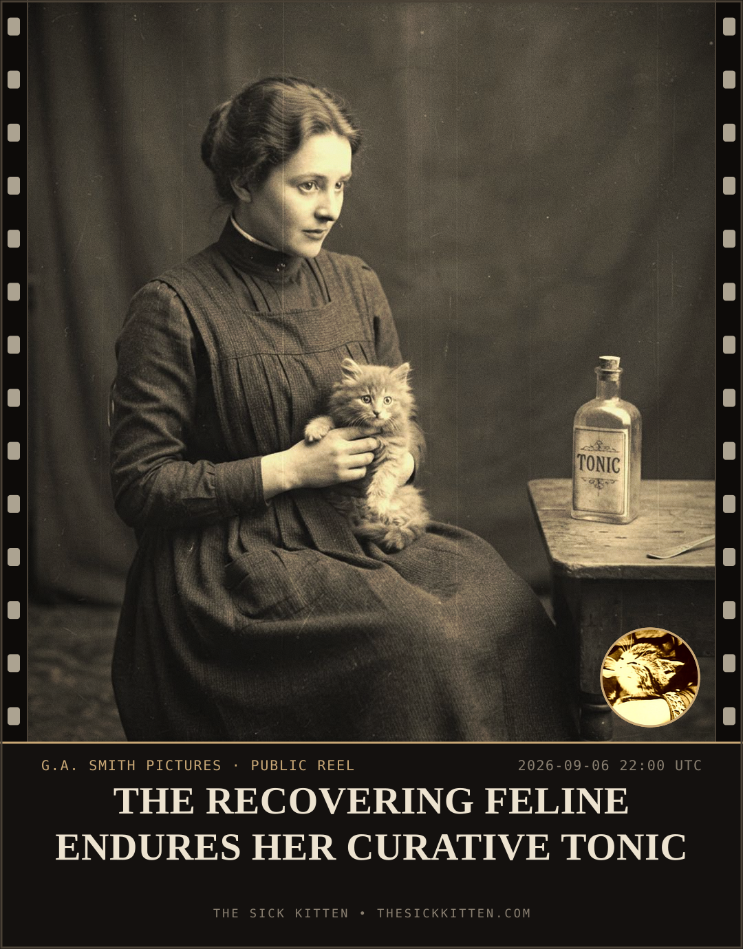 The Sick Kitten, frame no. 1049: THE RECOVERING FELINE ENDURES HER CURATIVE TONIC