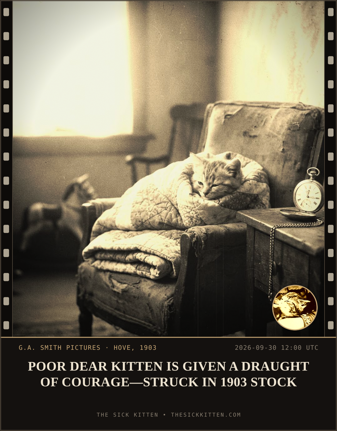 The Sick Kitten, frame no. 1244: POOR DEAR KITTEN IS GIVEN A DRAUGHT OF COURAGE—STRUCK IN 1903 STOCK